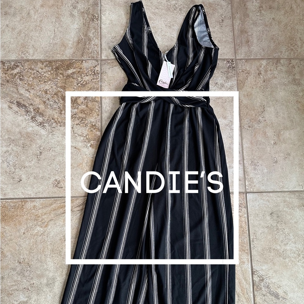Candie’s Black & White Striped Jumpsuit